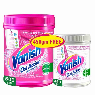Vanish Oxi Action Stain Remover Powder 500g for Coloured &amp; White Clothes + Vanish Oxi Action Stain Remover Powder 450g for Whites