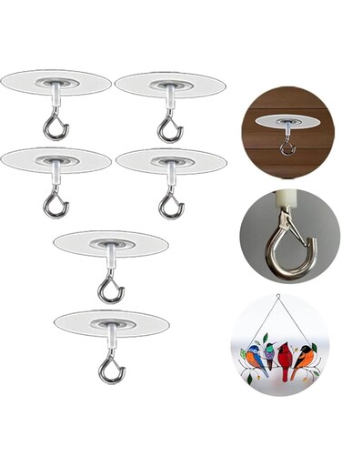 JCD 6pcs No Hole Adhesive Ceiling Hooks for Popcorn Concrete Textured Ceiling Unsmooth Wall Surface, No Drilling Self Adhesive Ceiling Hooks