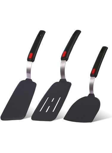 Collfa Kitchen Cooking Utensils Large Silicone Spatulas Turner Heat Resistant 3-Pack Set For Nonstick Cookware,BPA-Free Rubber Thin Slotted Flexible Flipper Spatula for Egg,Pancake,Fish,Cookie,Steak