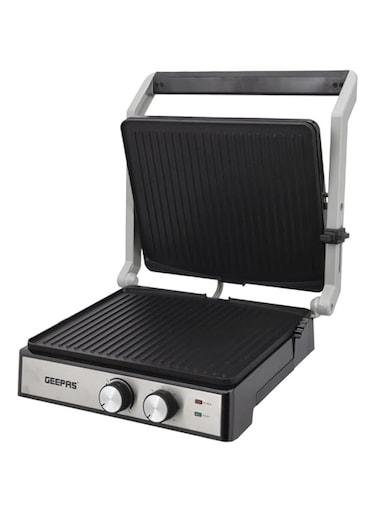 Geepas Stainless Steel Grill Maker, Panini Maker, GGM36539   Open Flat Up To 180   Timer &amp; Temperature Control   Non-Stick Cooking Plate &amp; Cool Touch Handle   Panini Press Grill