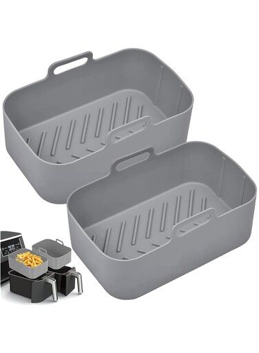 MAKINGTEC 2-Pack Silicone Air Fryer Pots for Ninja Foodi Dual DZ201/DZ401, 8 QT - Food Grade, Reusable, Non-Stick Air Fryer Liner Basket Accessories, Dishwasher Safe (Grey)