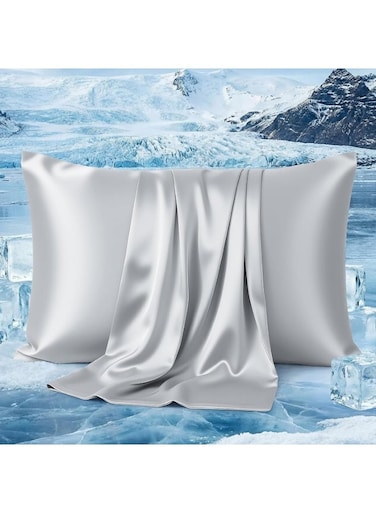 2 Pcs Silk Satin Pillowcase For Sleeping,With Zipper,Soft,Cool,Good For Hair And Skin,Bed Pillow Cover Gift For Women Men,20*26inch(51*66cm)[Grey]