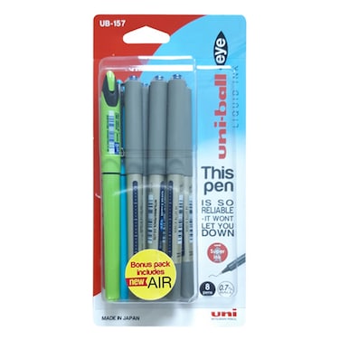 Uni-ball Eye Liquid Ink and Air Rollerball Pen UB157 Blue and Black 8 PCS