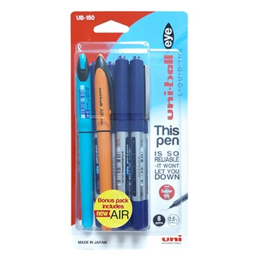 يوني بول آي قلم حبر سائل  UB150  8 قطع - أزرق وأسود