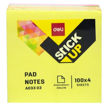 Deli Stick Up Sticky Pad Notes 51x51mm 2x2inch 100 Notes 4 PCS