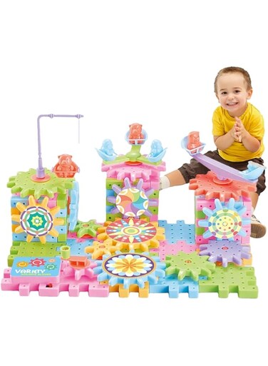 SOPTEC Building Blocks Gear Cogs Toy   Electric Brick Toy Set   Reusable Puzzle Interlocking Learning Gear Blocks for Kids Ages 3+