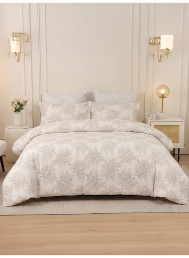 Printed Duvet Set, King Size Fits 200x200 cm - 6-Pcs Bed Set, Brushed Microfiber Fabric - 1 Duvet Cover, 1 Fitted Sheet, 2 Pillow Shams, 2 Pillowcases (Filler Not Included)