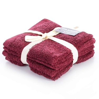 Cannon Plain Face Towel, Claret, 33x33cm, 650 GSM, 100% Cotton, 4 PCS