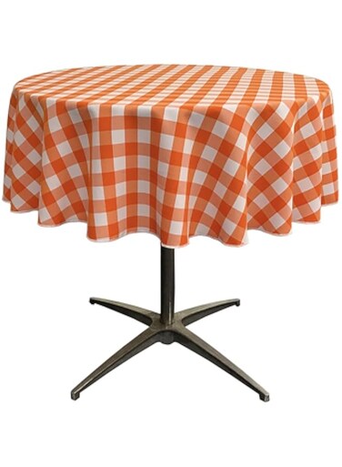 LA Linen Gingham Tablecloth - Checkered Tablecloth for Parties, Picnics &amp; More - Farmhouse Tablecloth - Spring Tablecloth - Picnic Tablecloth - Cloth Tablecloths for Round Tables - 58" Orange