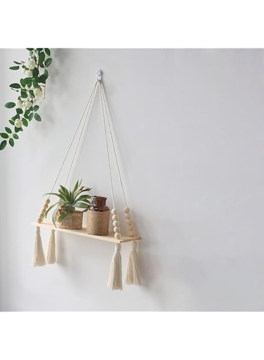 Brownish Arte Wall Hanging Shelf - Bohemian Floating Wooden Shelves for Home Decor, Bedroom, Living Room, Nursery, and Wedding Party Decoration   Handcrafted Wood Wall Shelves for Stylish Display