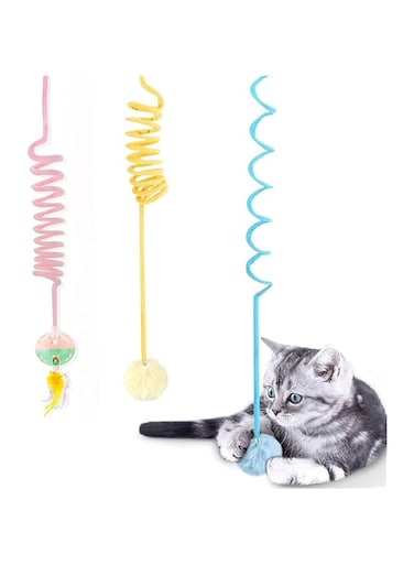 FOCLTD 3PCS Cat Spring Toys,Soft Plush Hanging Door Interactive Cat Toys,Hanging Stretchable Cat Toy with Bell,Indoor Cat Toy for Kitten Chasing and Playing