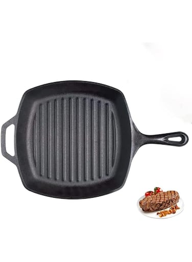 TOMVAES Cast Iron Grill Pan with Dual Handles,Seasoned Cast Iron Cookware Set,Square Grill Pan of Non-Stick Like Surface,Indoor/Outdoor BBQ Use-for Grilling, Frying, Saut&eacute;ing(27cm)