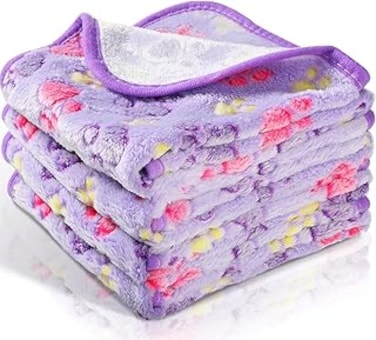 2 Pcs Pet Dog Fleece Blanket Paw Print Puppy Blanket for Pet Dog Cat Warm Soft Sleep Mat Puppy Kitten Soft Blanket Throw Doggy Warm Bed Mat (Purple,Large)