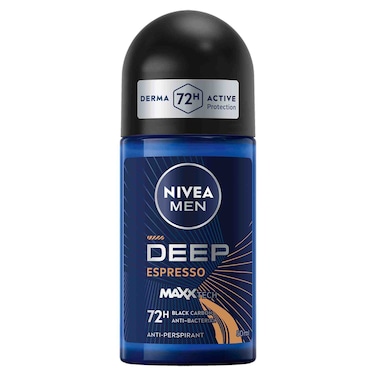 NIVEA MEN Antiperspirant Roll-on for Men Deep Black Carbon Antibacterial Espresso Scent 50ml