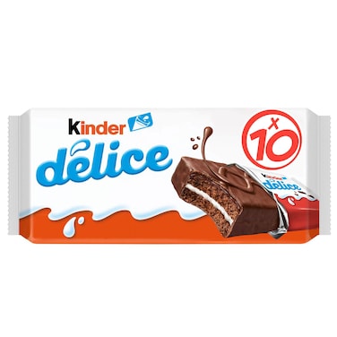 Kinder Delice Cake Bar with Milky Centre and Cocoa Coating, Multi Pack, 10 Individually Wrapped Bars, 390g