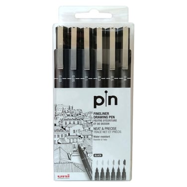 يوني بول بين فاين لاينر قلم رسم  6 قطع - أسود