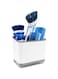 KeFanta Sink Counter Caddy, Dish Sponge Holder, Kitchen Sink Sponge and Brush Holder, Plastic Dish Scrubber Organizer with Drain Tray, White