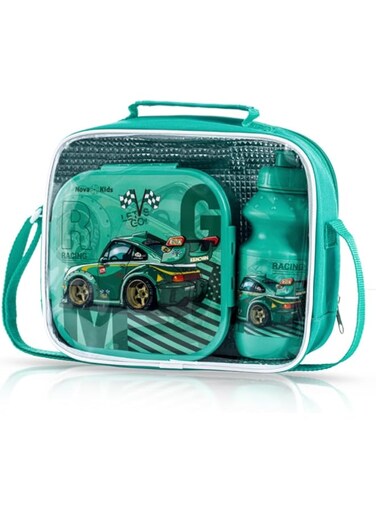 Nova Kids Lunch Box and Water Bottle With Lunch Bag - Racing Green