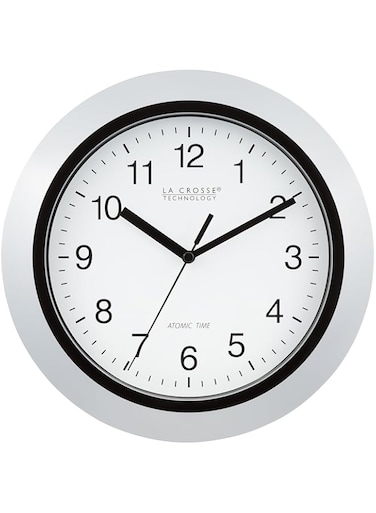 La Crosse Technology Atomic Analog WT-3102S-INT Wall Clock, 10 Inch, Silver