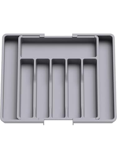 Geoveins Silverware Drawer Organizer, Expandable Utensil Tray for Kitchen, BPA Free Flatware and Cutlery Holder, Adjustable Plastic Storage for Spoons Forks Knives, Large (Gray) (Gray)