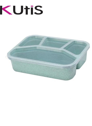 4-Grid Lunch Box With Lid Green/Clear 21.5x16x5.5 Centimeter