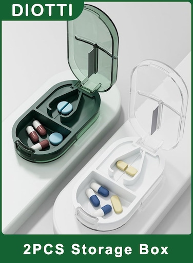 2PCS Pill Cutter with Storage Box, Portable Pill Splitter, Stainless Steel Blade, Food Grade Pill Case, Easy to Clean (8*4.2*2.5 CM)