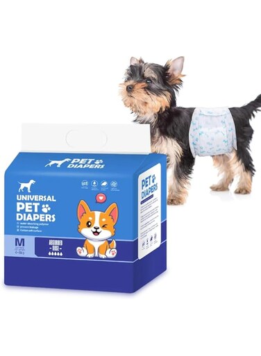 Disposable Dog Diapers for Male &amp; Female Dogs &ndash; Super Absorbent &amp; Leak-Proof Pet Diapers for Dogs &amp; Cats &ndash; Dog Wraps for Male Dogs (M, 12 Pcs)