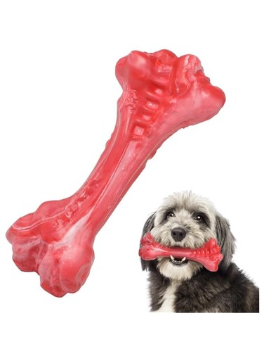 Dog Chew Toys for Aggressive Chewers All Breed  Bone chew Toy for Dog  Beef Flavor Durable Tough Dog Chew Bones for Large/Medium/Small Dogs   Dog Bones Made with Rubber-Red