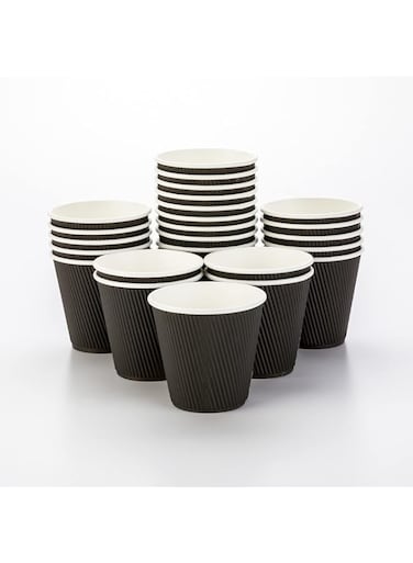 Restaurantware RWA0302B-25 8 ounces Wide Black Disposable Ripple Wall Coffee and Tea Cup 25 count, Paper