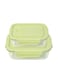 2-Piece Borosilicate Glass Food Container Lunch Box Set 410ml and 640ml Green/Clear