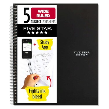 Mead Five Star 3 Subject College Ruled Notebook, 200 Sheet