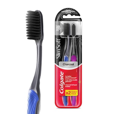 Colgate Slim Soft Black Charcoal Toothbrush With Slim Bristles 2 PCS