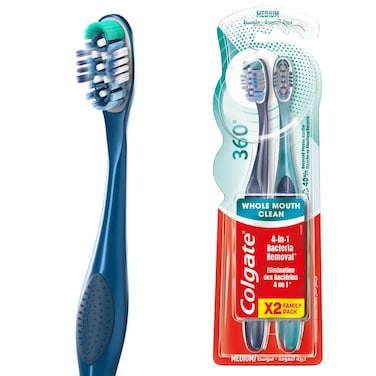 Colgate 360 Whole Mouth Clean Medium Toothbrush With Tongue Cleaner 2 PCS
