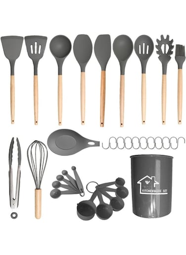 33 pcs Wooden Handle Non-Stick Silicone Kitchen Utensil Set Includes spatula, soup spoon, stir-fry spatula, etc. Heat-resistant and easy to clean