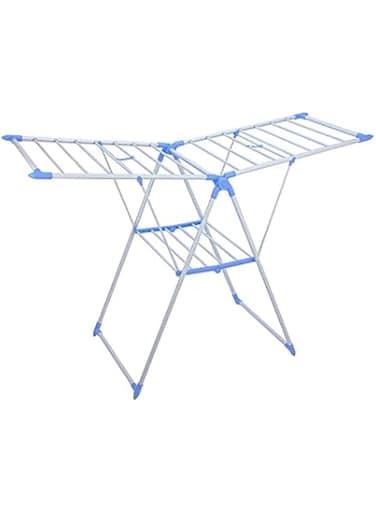 Portable Clothes Drying Stand with Adjustable Folding Wings &ndash; Versatile Clothes Rack for Indoor &amp; Outdoor Use, Compact Clothes Hanger Stand for Efficient Drying (White &amp; Blue)