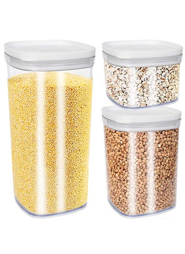 3 Pcs Plastic Food Storage Containers Set, 220ml, 520ml, 740ml, Airtight with Sealed Silicone Lids, Stackable, Ideal for Cereal, Oatmeal, Nuts