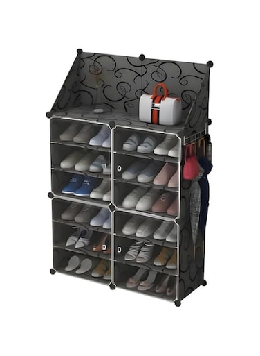 Delopik Pattern Wardrobe Plastic Cabinet with Doors Portable Modular Organizer Tower Shelf Stand Space Saver for Entry Hallway and Closet (E) FR-2014