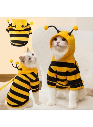 Tazweeq Cat Bee Antennae Costume Hoodies,Cute Bee Stripes,Dog Kitten Puppy Pet Apparel (Small,Yellow&amp;Black)