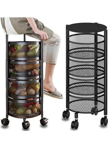 Rotating Kitchen Shelf Rack, Storage Baskets For Fruit Snack And Vegetable Black