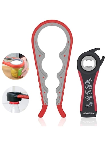 MEYUEWAL Easy Jar Bottle Opener Kit, 5in1 and 4in1 Multi Jar Openers, Simple to Use for Children, Elderly and Arthritis Sufferers,Silicone Hand Gripper Aid (Red)