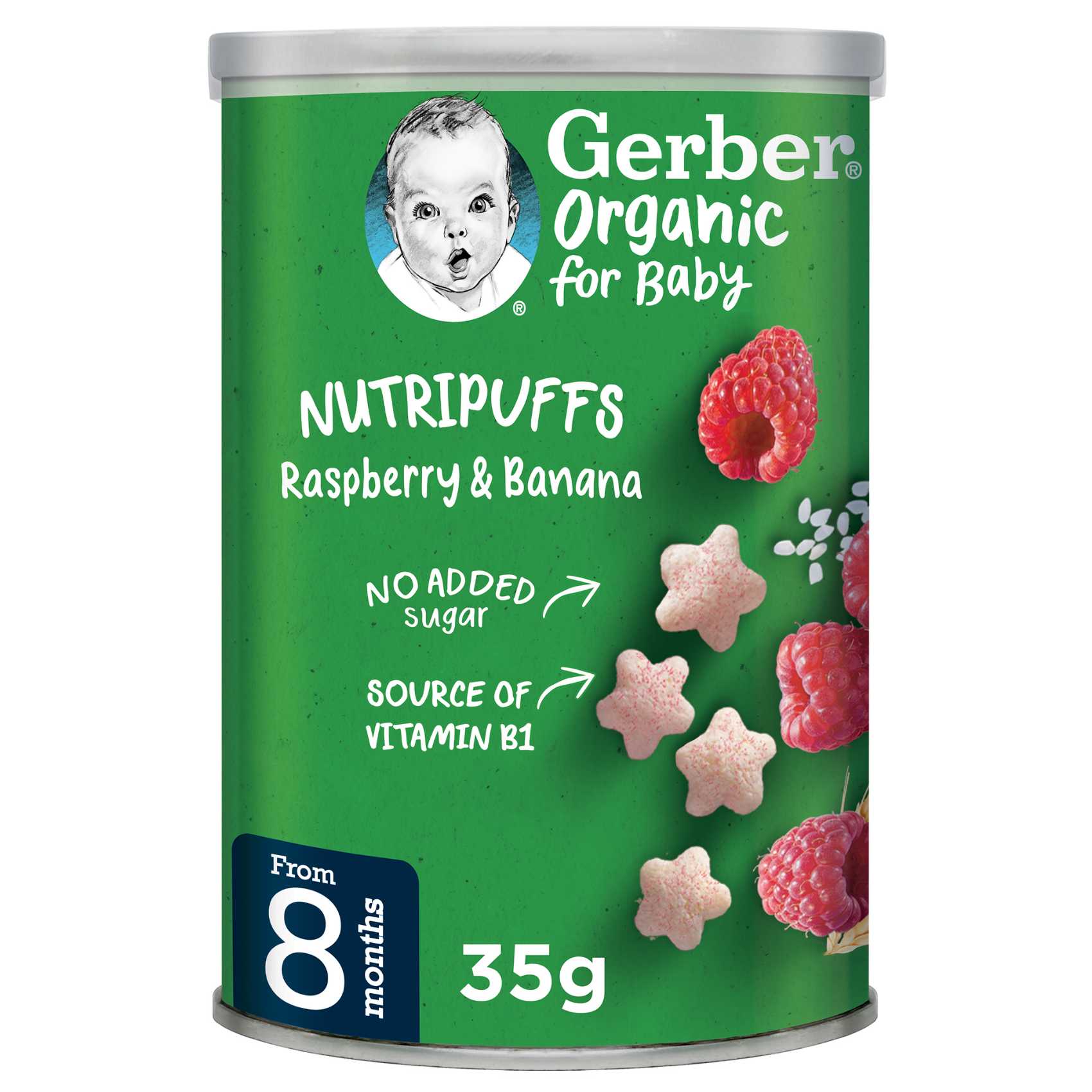 Buy Gerber Organic Nutripuffs with Raspberry and Banana, 35g