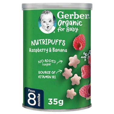 Gerber Organic Nutripuffs with Raspberry and Banana, 35g