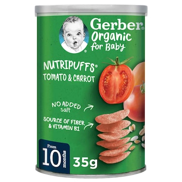 Gerber Organic Nutripuffs with Tomato and Carrot, 35g