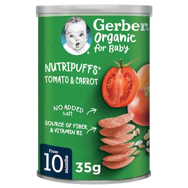 Gerber Organic for Baby Nutripuffs Tomato and Carrot, 35g