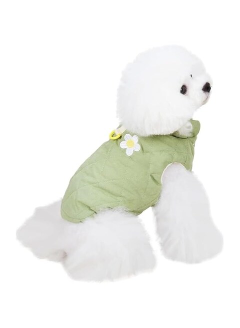 Dog Coat Cold Weather Coat Windproof Jacket Fleece Warm Dog Sweater Winter Thick Clothes Thick Vest Flower Tank Top Dog Coat (Green, Large)