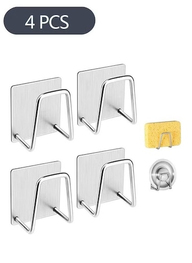 4-Piece Adhesive Sponge Holder for Kitchen Sink, 304 Stainless Steel Sponge Holder Sink Kitchen Accessories