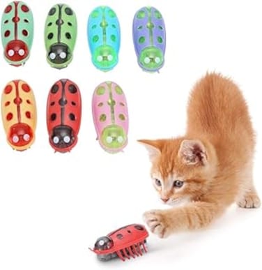 Cryfokt 7Pcs Pet Mini Electric, Electric Funny Interactive Toy for Cat, Turn Automatically Figurine Lifelike Craft Toys Halloween Photo Props Decor for Cat