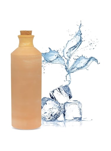 Pottery Ceramics Clay Water Bottle with Lid, 560ML, Healthy Clay Glazed Inside, for Home, Office, Sports, Travel, Handmade Bottle (White) (Beige)
