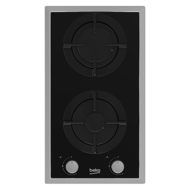 Beko 30cm Builtin Gas Hob, Full Safety, 2 High Efficiency Gas Burner, Cast-iron, Integrated Ignition, Mechanical Control Knob, HDMS32220FX(Black)
