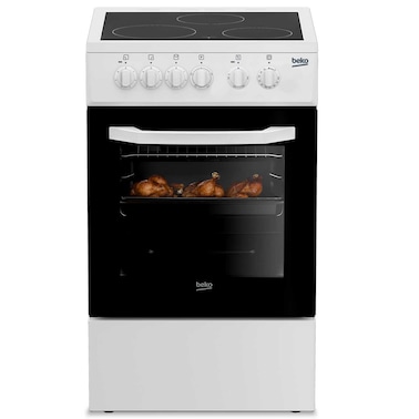 Beko 50x50cm Freestanding Ceramic Electric cooker, 3 Cooking Zones, 4 Cooking Multifunction Oven, A+ Energy Rating, CSS48100GW(White)
